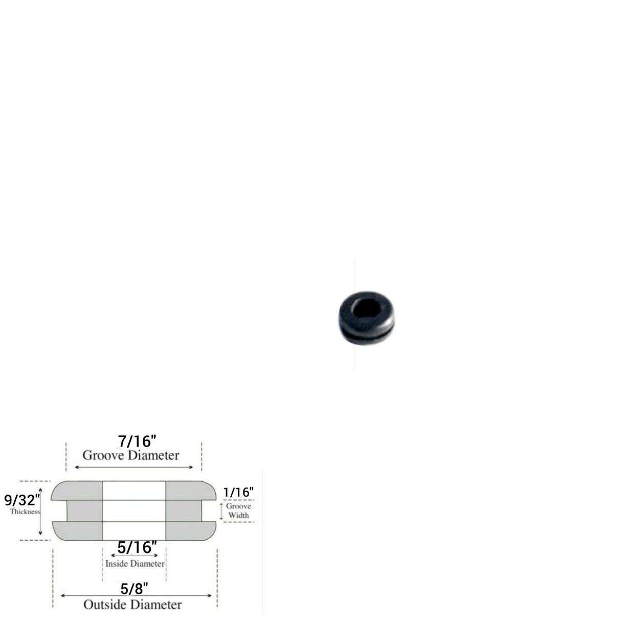 5/16" Inside Diameter Rubber Grommet - 1/16" Groove Width- Fits 7/16" Holes