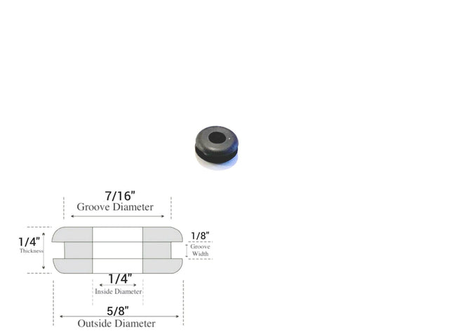 1/4" Inside Diameter Rubber Grommet - 1/8" Groove Width- Fits 7/16" Holes
