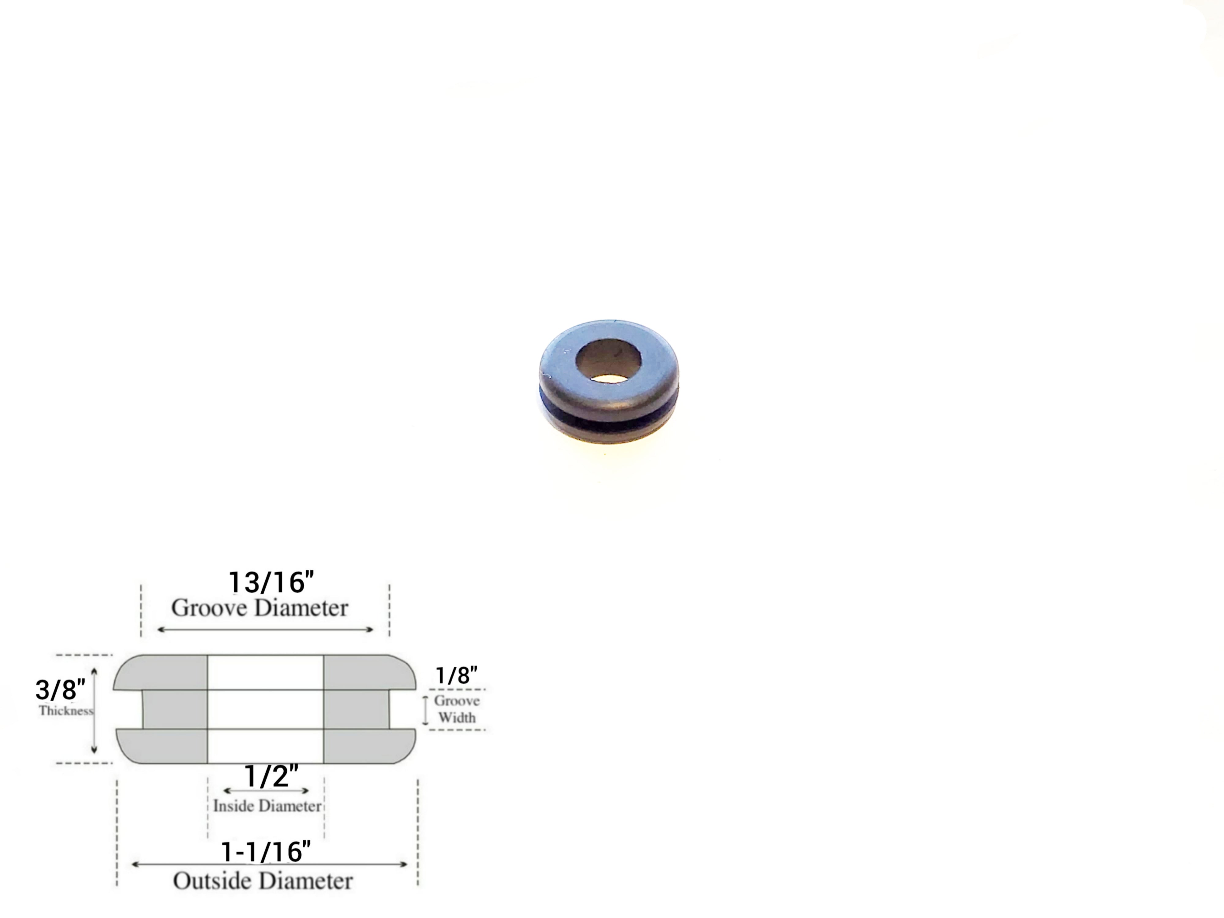 1/2 Inside Diameter Rubber Grommet - 1/8 Groove Width - Fits 13/16 Holes