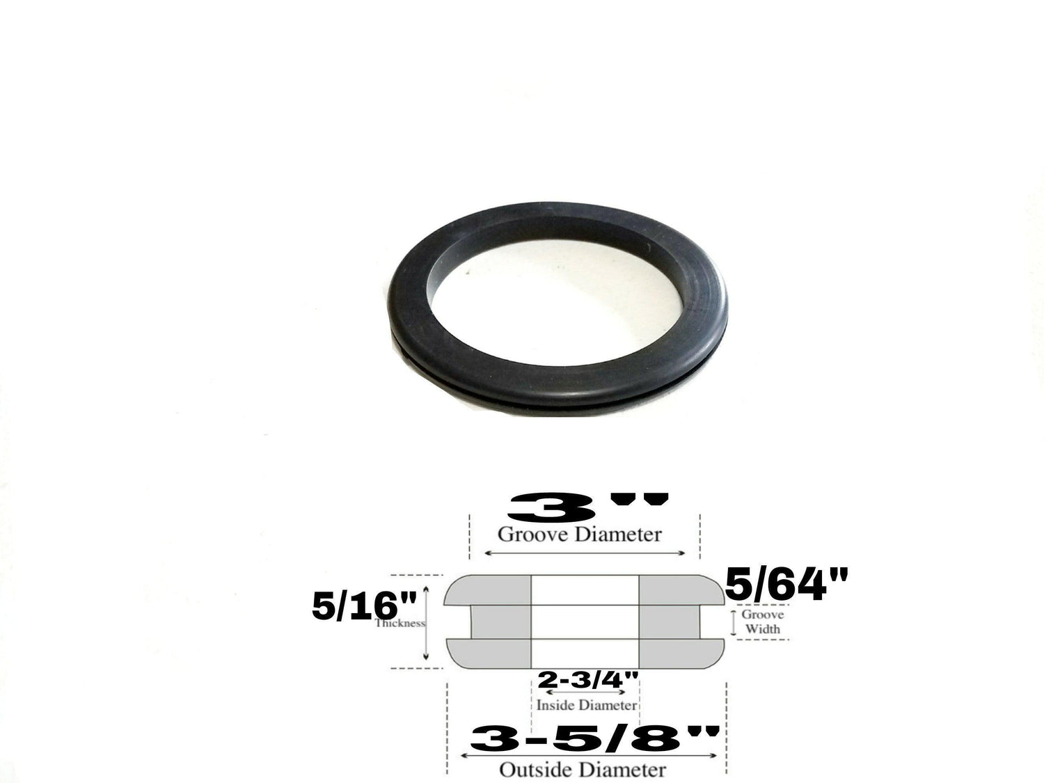 2-3/4" Inside Diameter Rubber Grommet - 5/64" Groove Width - Fits 3" Holes