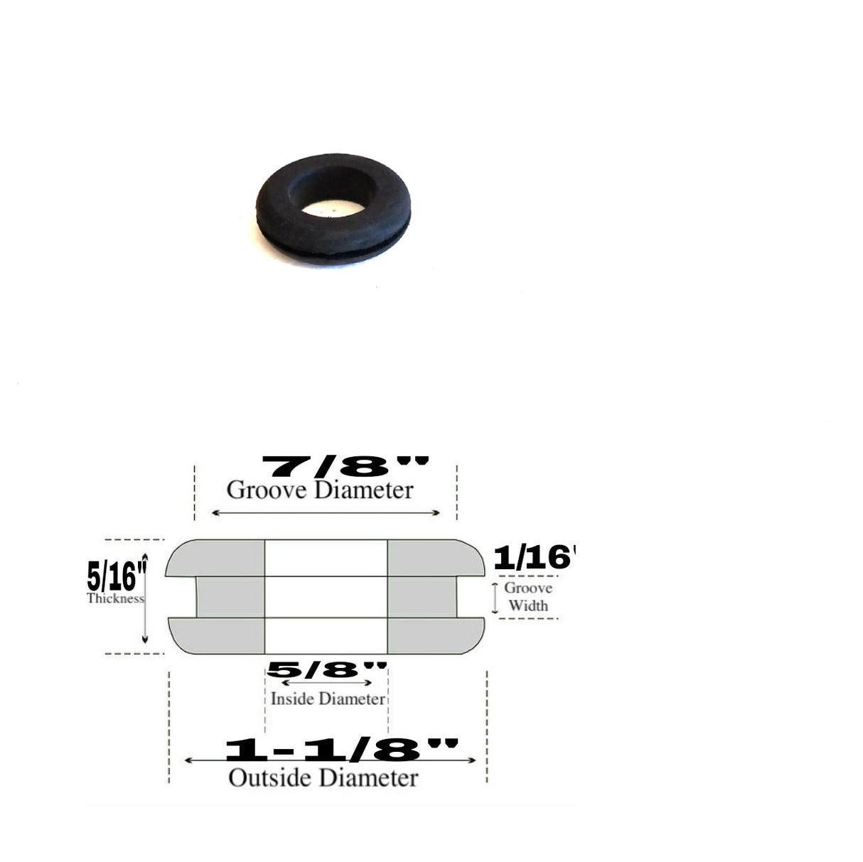 5/8" Inside Diameter Rubber Grommet - 1/16" Groove Width - Fits 7/8" Holes