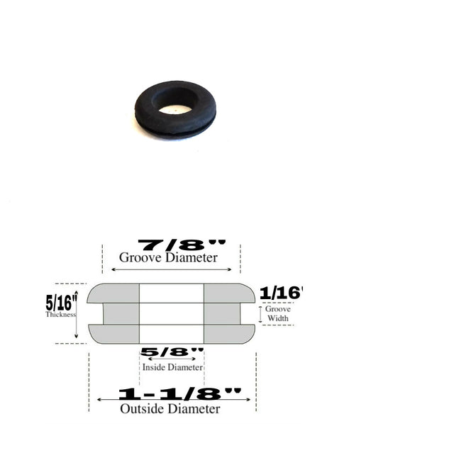 5/8" Inside Diameter Rubber Grommet - 1/16" Groove Width - Fits 7/8" Holes